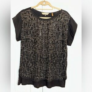 Rebecca Taylor Black Beaded Silk/Cotton Top